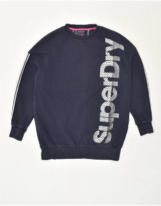 SUPERDRY Womens Oversized Graphic Sweatshirt Jumper UK 10 Small  Navy Blue Hoodie Dress Longline Feminine