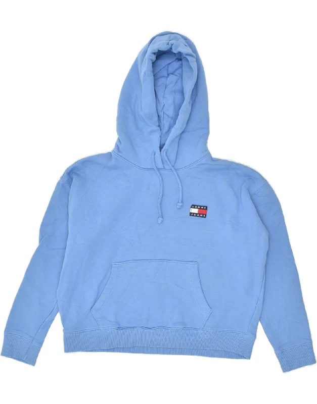 TOMMY HILFIGER Womens Hoodie Jumper UK 14 Medium Blue Cotton Hoodie with Gradient Ombre Colorful