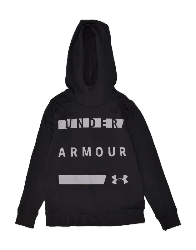 UNDER ARMOUR Womens Graphic Hoodie Jumper UK 6 XS Black Polyester Hoodie with Toggle Buttons Decorative Unique