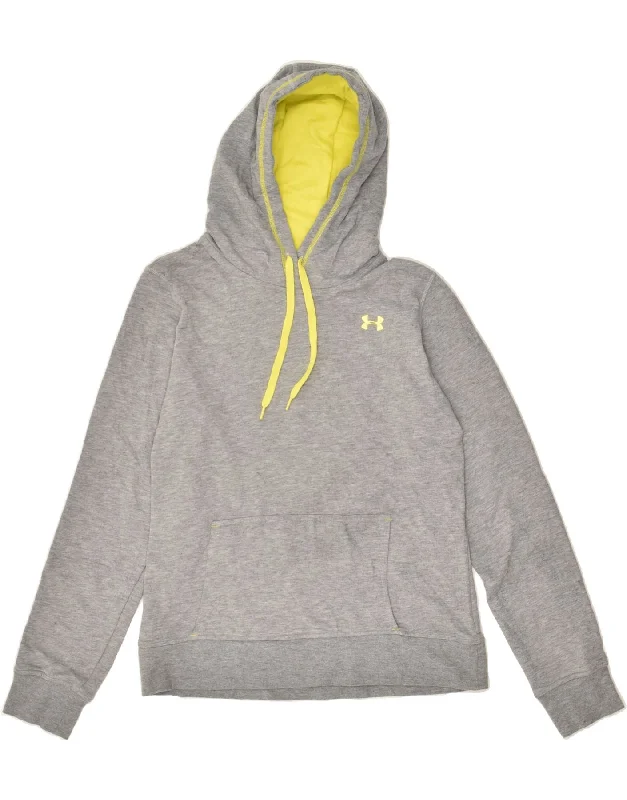 UNDER ARMOUR Womens Hoodie Jumper UK 14 Large Grey Flecked Cotton Hoodie with Half-Zip Sporty Casual