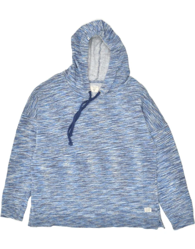 VOLCOM Womens Hoodie Jumper UK 12 Medium  Blue Pinstripe Cotton Hoodie with Raglan Sleeves Sporty Comfortable