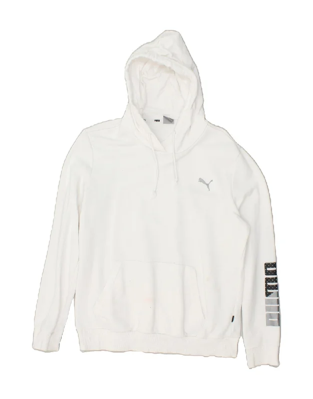 PUMA Womens Graphic Hoodie Jumper UK 14 Large White Cotton Hoodie with Crew Neck Simple Timeless