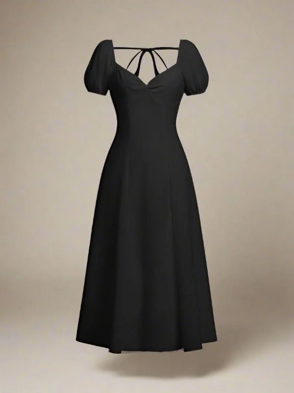 Adeline Black Maxi Dress with Sweetheart Neckline Trendy V-Neck Maxi Dress