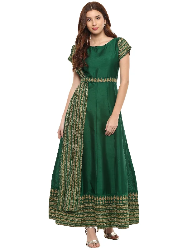 Ahalyaa Green Ethnic Motifs Printed Maxi Dress Elegant Tiered Maxi Dress