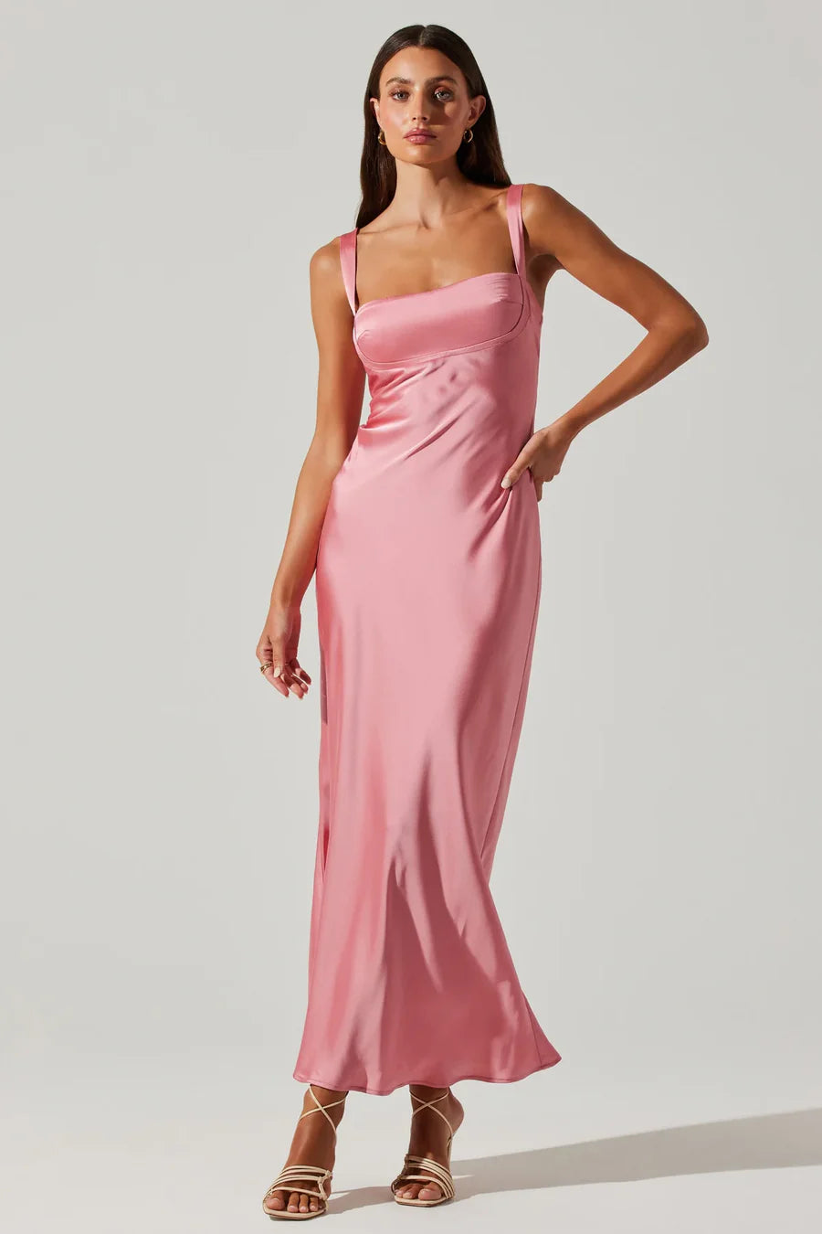 ASTR Stacie Satin Maxi Dress - Strawberry Pink Comfortable Satin Maxi Dress