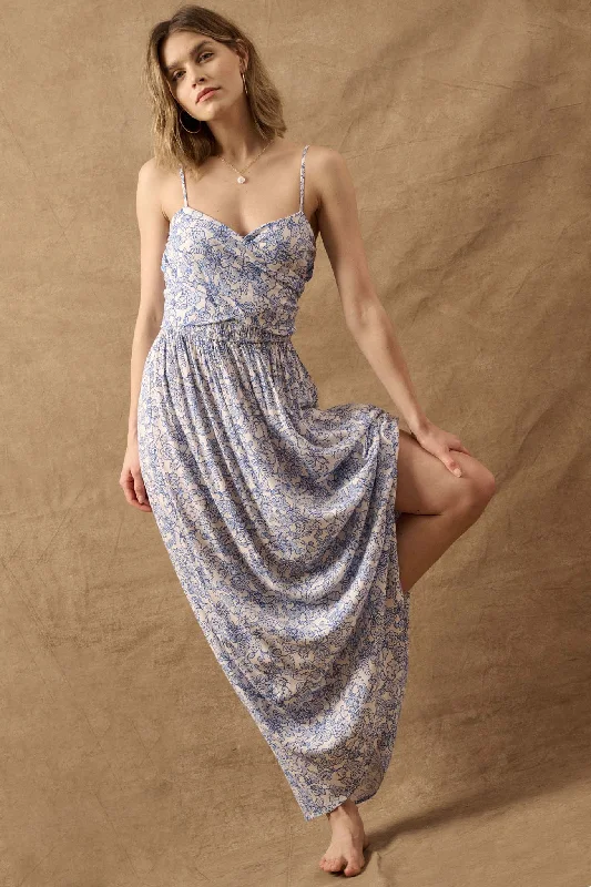 Beguiling Blossoms Floral Wrapped-Bodice Maxi Dress Stylish Button-Up Maxi Dress