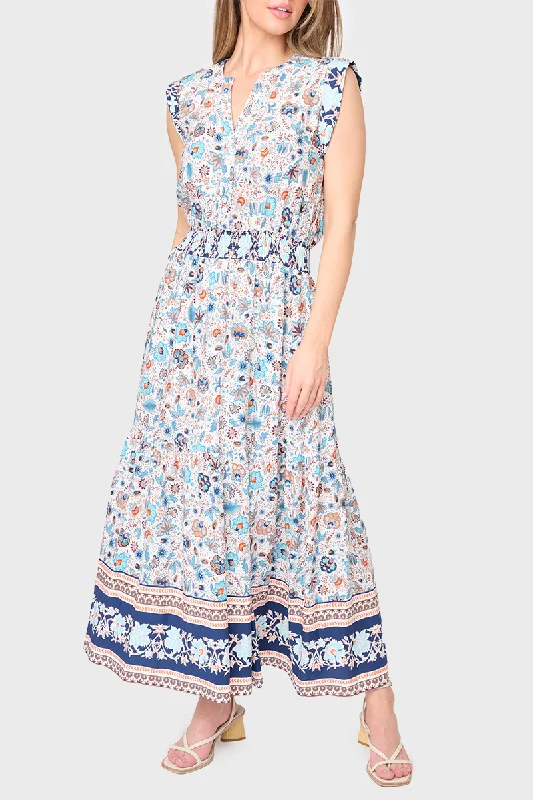 Bohemian Summer Border Print Maxi Dress Stylish Boho Chic Maxi Dress