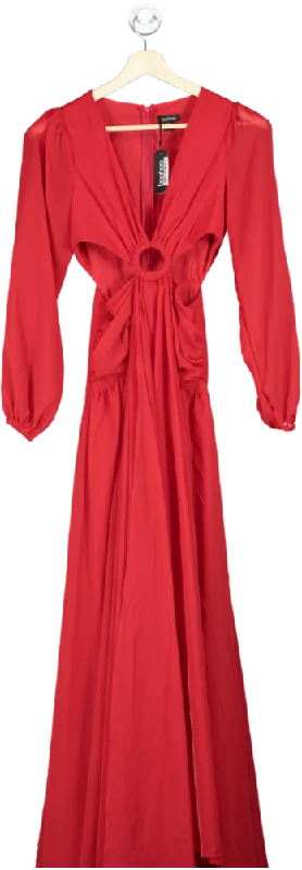 Boohoo Red Long-Sleeve Maxi Dress UK 8 Classic Strapless Maxi Dress