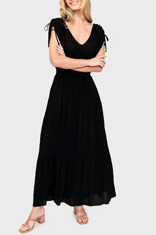 Cinch Sleeve V-Neck Maxi Dress Elegant Sleeveless Maxi Dress