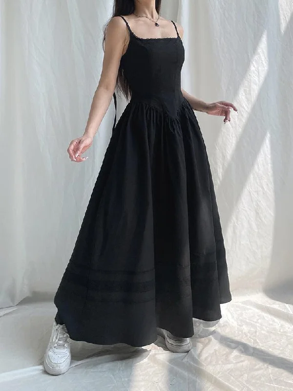 Goth Strap Maxi Dress Elegant Maxi Dress with Lace