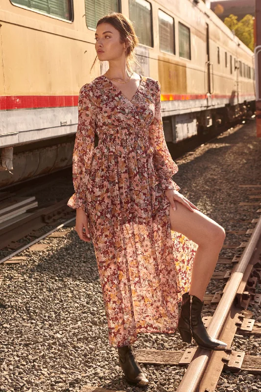 Halcyon Days Floral Chiffon Maxi Dress Elegant Velvet Maxi Dress