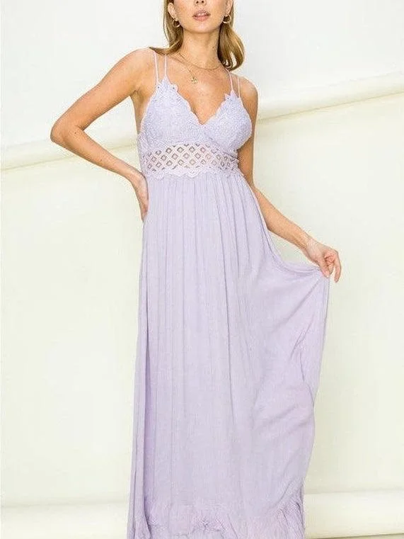 I'm in Love Lace Hollow-Out Maxi Dress Fashionable Faux Wrap Maxi Dress