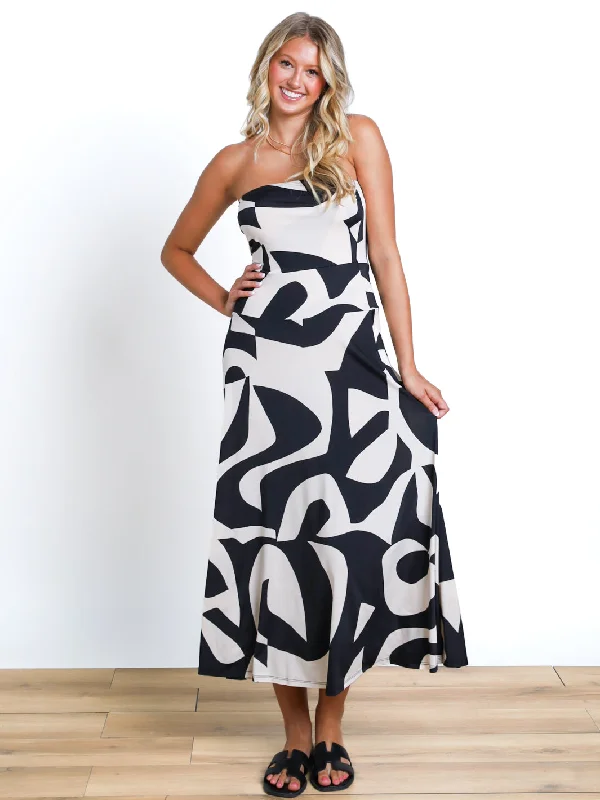 It's Cocktail Hour Printed Tube Maxi Dress Trendy Maxi Dress with Belt