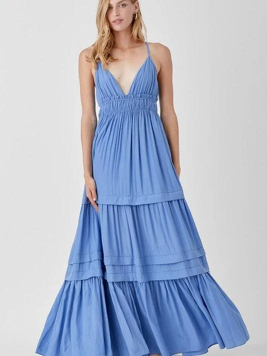 Keeping it Fun Shirred and Tiered Maxi Dress Cozy Maxi Dress with Slit