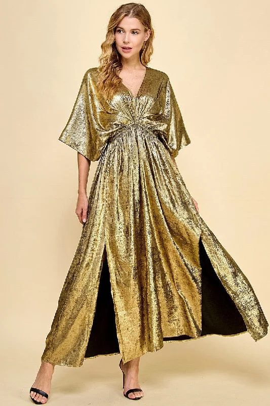 Lainey Metallic Maxi Dress Elegant Maxi Dress with Slit