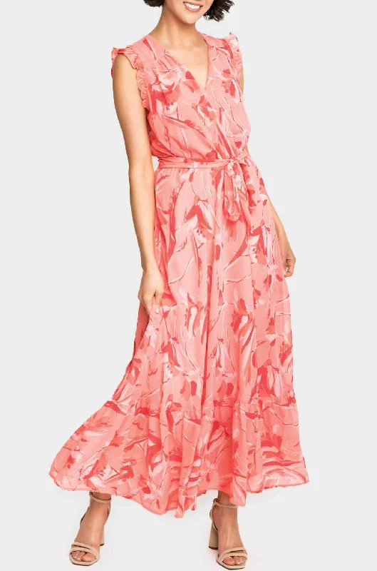 Lindsey Flutter Sleeve Flowy Wrap Maxi Dress Fashionable High-Low Maxi Dress