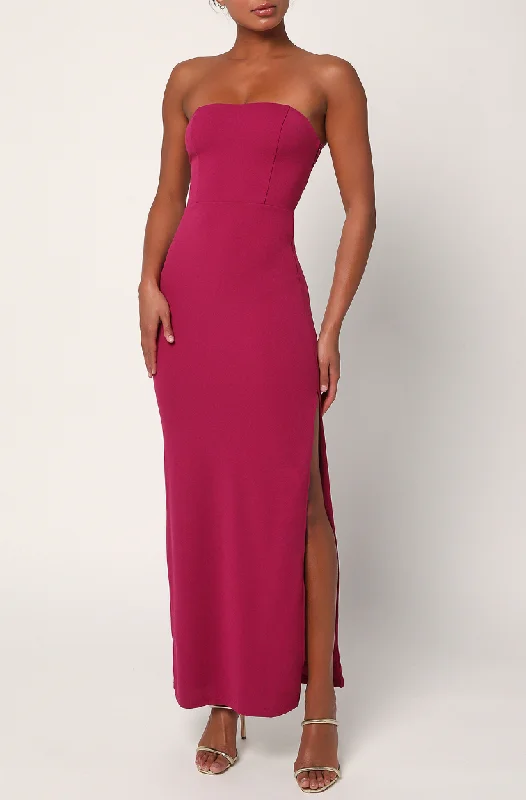 Lulus Always Eye-Catching Strapless Knotted Maxi Dress - Berry Cozy Spaghetti Strap Maxi Dress