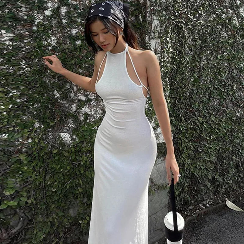 Lunivop Fashion Women Maxi Dress Halter Sexy Backless Strap Elegant Club Party Summer Holiday Outfits Sleeveless Long Prom Dresses Robe Elegant Maxi Dress with Ruffles