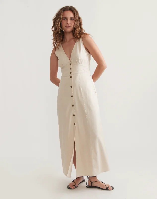 Marine Layer Camila Maxi Dress - Antique White Fashionable Off-Shoulder Maxi Dress