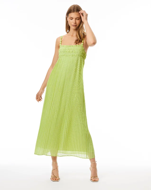 Pleated Column Maxi Dress Stylish Maxi Dress with Frills