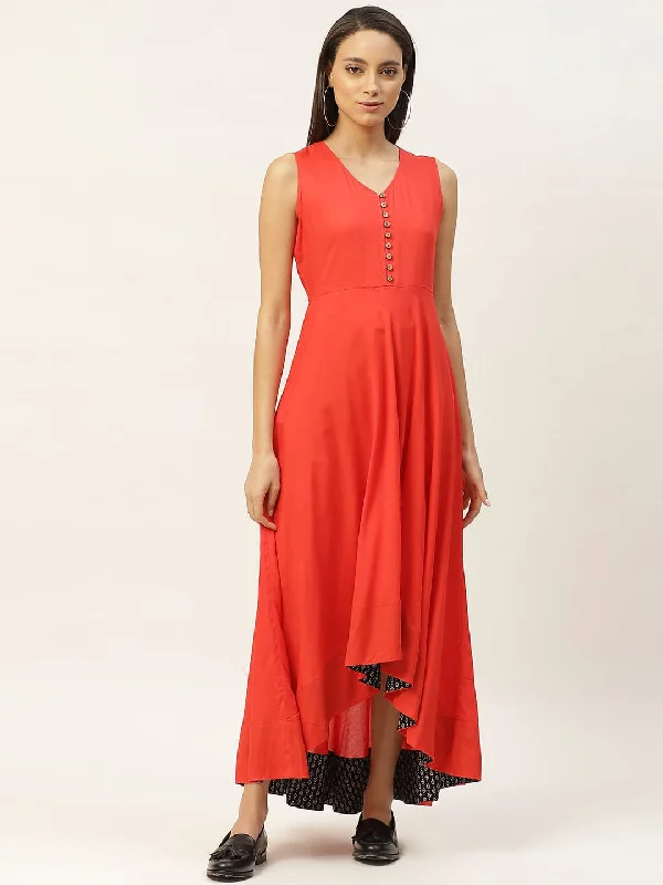 Red High Low Anarkali Maxi Dress Trendy Maxi Dress with Belt