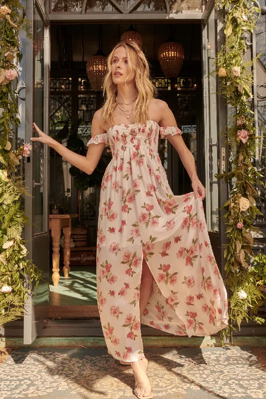 Roses in Bloom Off-Shoulder Floral Maxi Dress Classic Tulle Maxi Dress