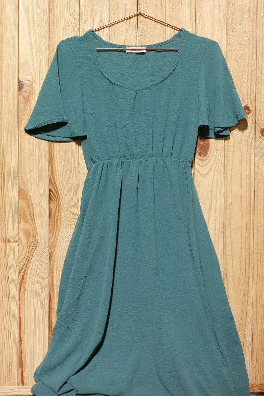 TEAL SOLID MAXI DRESS Trendy A-Line Maxi Dress