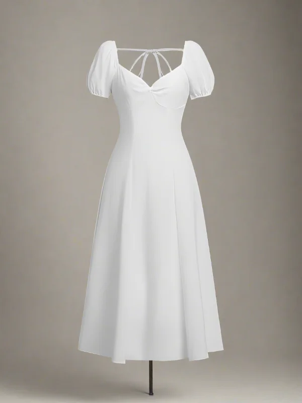 Adeline White Maxi Dress with Puff Sleeves Fashionable Halter Neck Maxi Dress