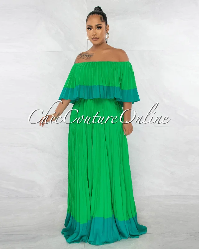 Xandy Green Off-The Shoulders Ruffle Maxi Dress Comfortable Ruffle Maxi Dress