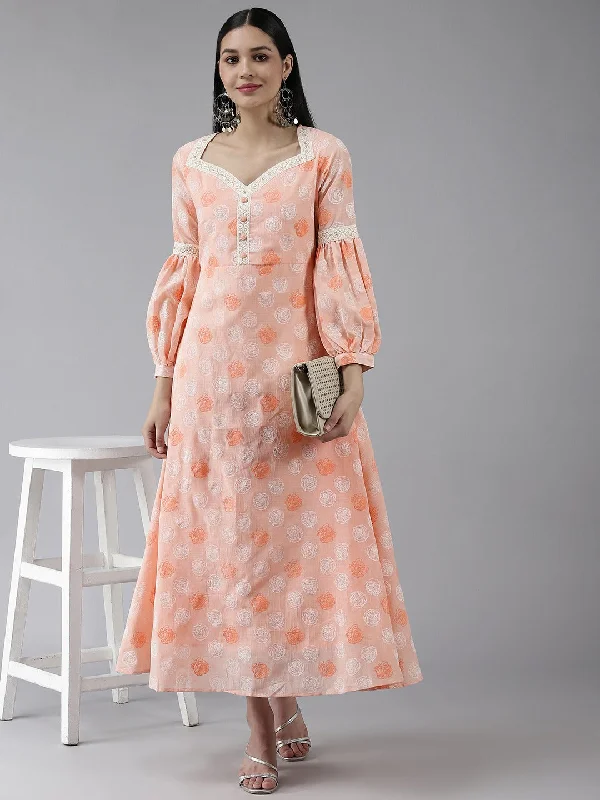 Peach Maxi Dress Stylish Maxi Dress with Pleats