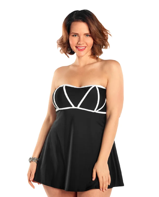 Always For Me Black and White Plus Size Demeter Swimdress Trendy Swimwear Set