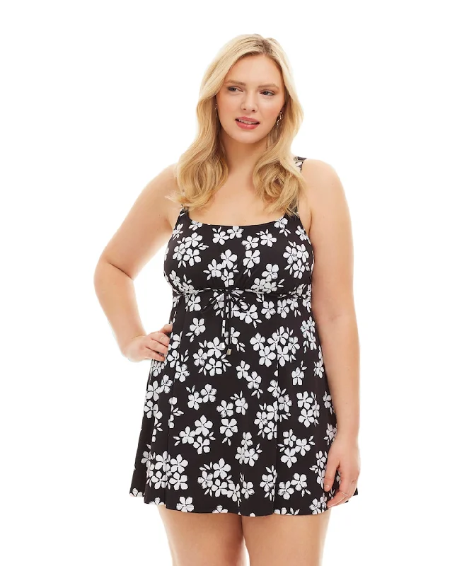 Always For Me by Fit 4U Black and White Moonflower Plus Size Swimdress Casual Swim Dress