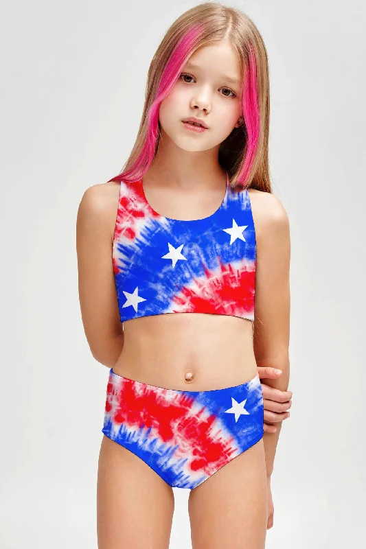 American Babe Claire Two-Piece Swimsuit Sporty Swimwear Set - Girls Chic Beach Cover-Up