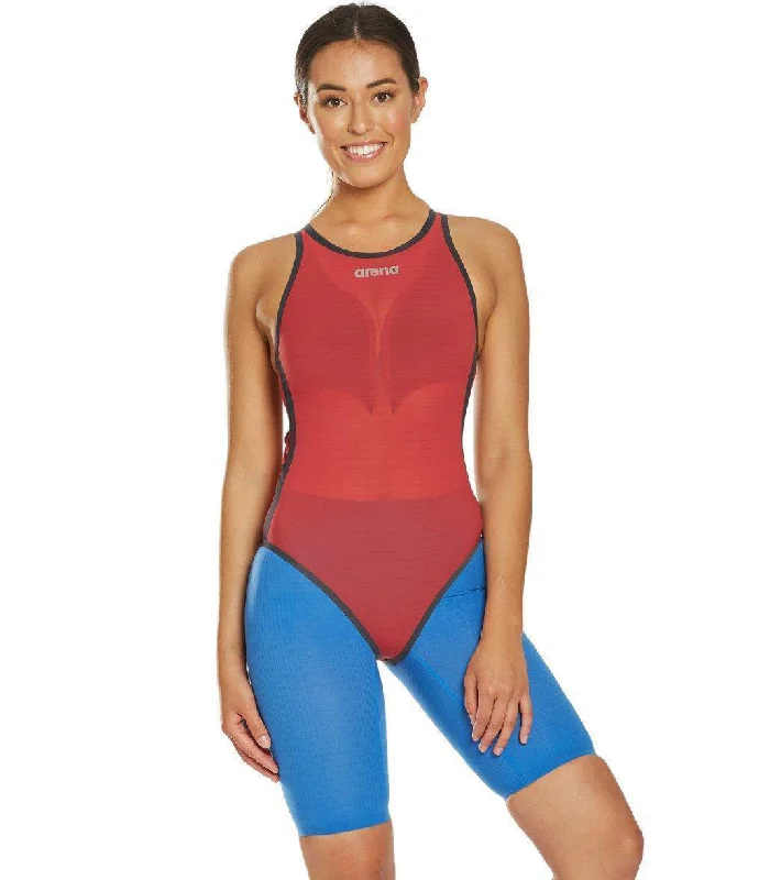 Arena Women's Powerskin Carbon Duo Tech Suit Swimsuit Top Jester Red Elegant Swim Dress