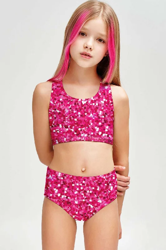 Glam Doll Claire Pink Two-Piece Swimsuit Sporty Swimwear Set - Girls High-Waisted Swim Bottoms