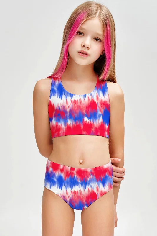 Miss Freedom Claire Two-Piece Swimsuit Sporty Swimwear Set - Girls Swim Skirt Set