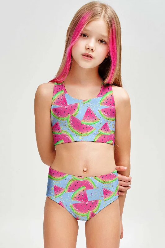 One in a Melon Claire Two-Piece Swimsuit Sporty Swimwear Set - Girls Chic Bikini Set