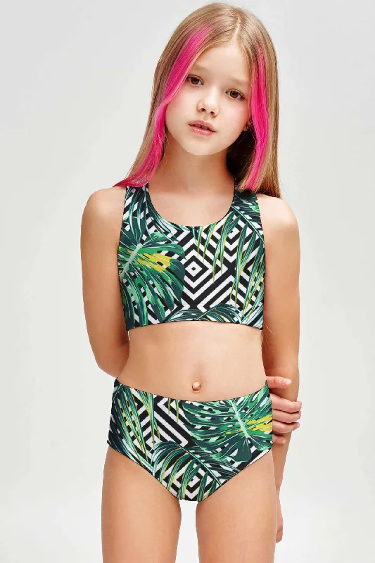 Palm Beach Claire Green Two-Piece Swimsuit Sporty Swimwear Set - Girls High-Waisted Swimwear