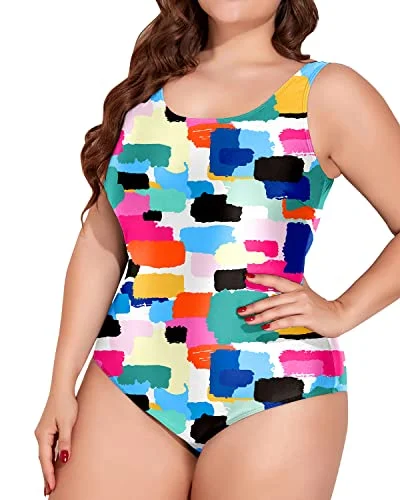 Slimming Plus Size U Neck Ruched Tummy Control One Piece Swimsuit-Aqua Stylish Cover-Up Set