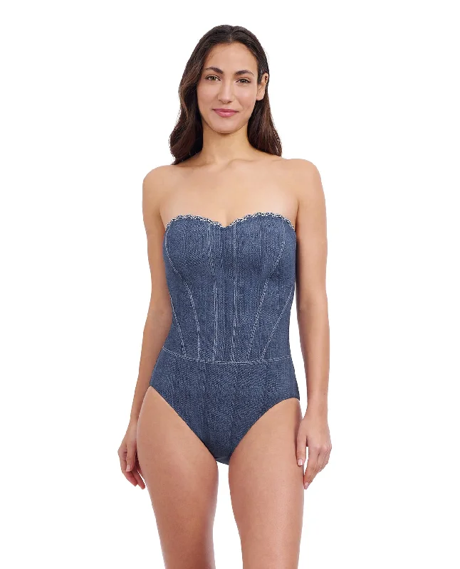 Profile By Gottex Isabelle Embroidered Bandeau One Piece Swimsuit Casual Swim Dress