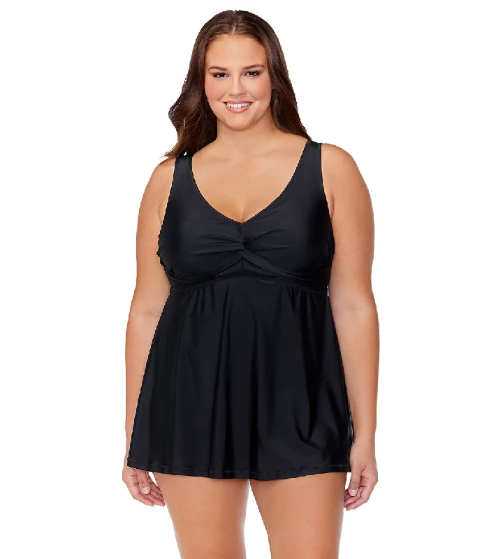 Raisins Women's Tranquilo Solid Lucia Plus Size Swim Dress Black Comfortable Tankini Set