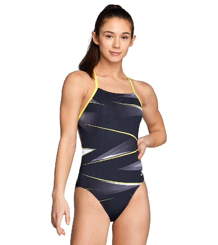 Speedo Women's Infinite Pulse Open Back One Piece Swimsuit Speedo Yellow Quick-Dry Tankini