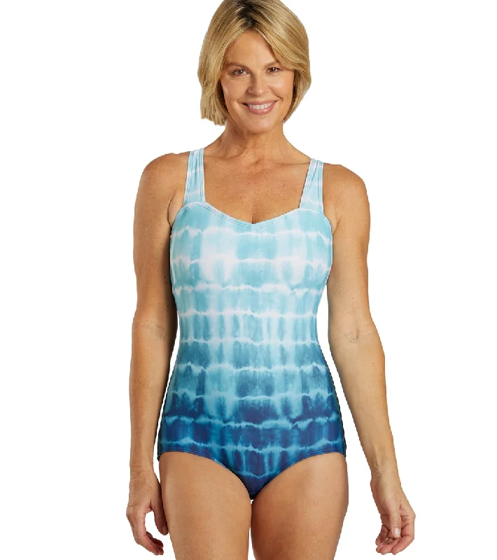 Sporti Shibori Moderate Printed Ombre Sweetheart One Piece Swimsuit Sea Foam Mesh Swimsuit Top