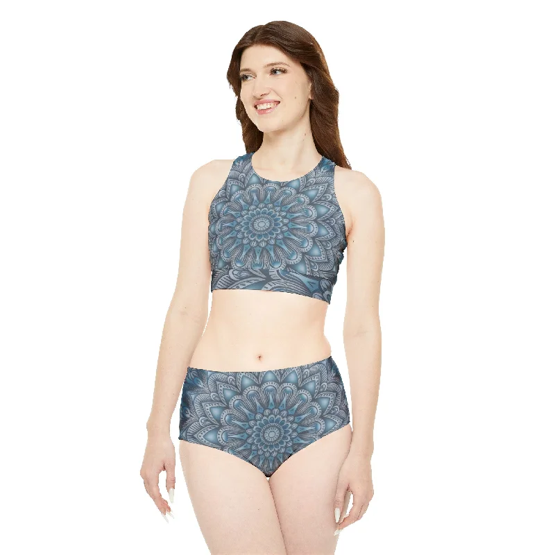 Two-piece Swimsuit  - Blue Mandala Plus-Size Bikini Set