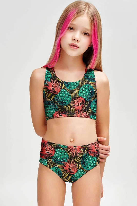 Tropicana Claire Pineapple Two-Piece Swimsuit Sporty Swim Set - Girls Bold Swimsuit Design