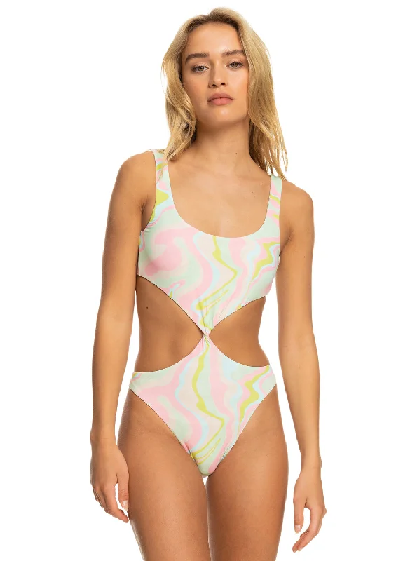 Tropics Hype Reversible One-Piece Swimsuit - Ambroisia Swirl Swim V-Neck Swim Dress