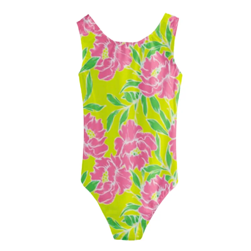 Tween Girls 1-Pc. Swimsuit, Pink Peonies Bold High-Cut Bikini