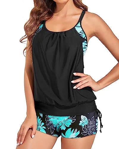 Two Piece Double Up Blouson Tankini Swimsuits Modern High-Waisted Swimsuit