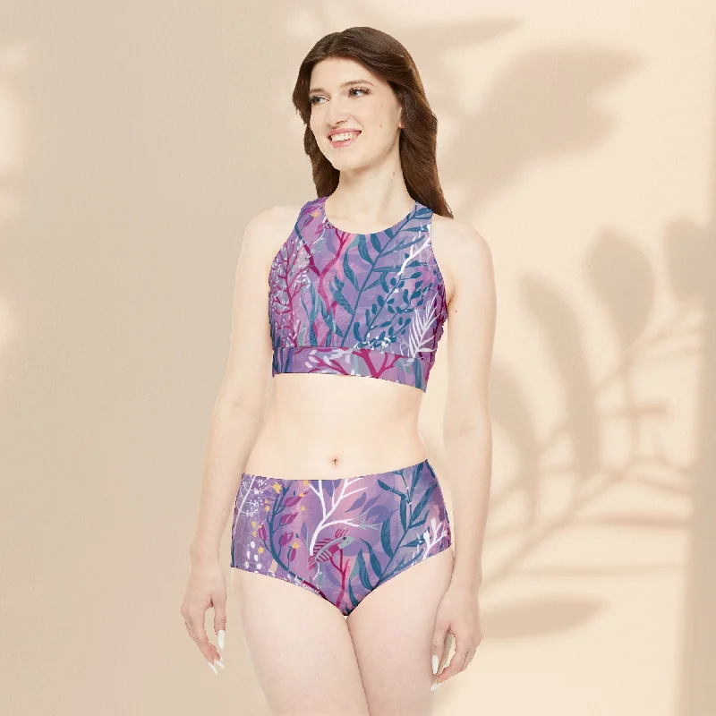 Two-piece Swimsuit - Purple Seaweed Solid Color Swimsuit