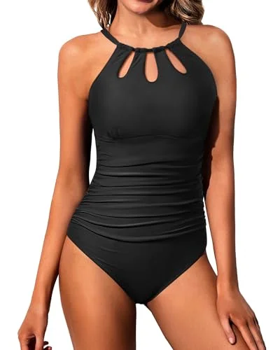 Women One Piece Swimsuit Tummy Control High Neck Bathing Suit Slimming Swimsuit Plunge Neckline Swimsuit